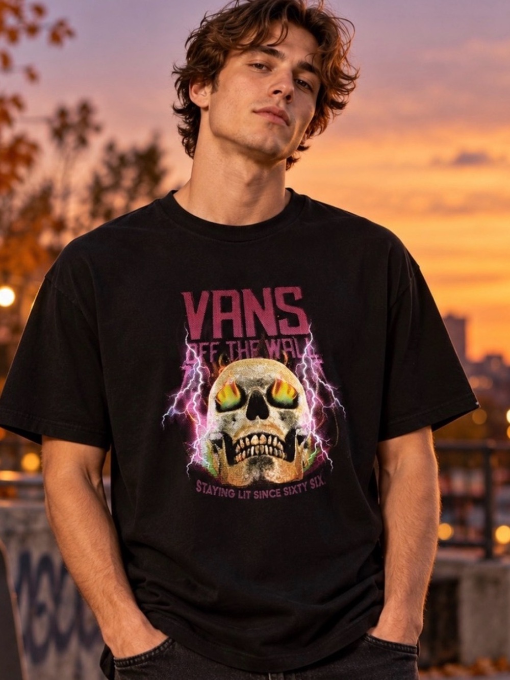 Vans Skull Graphic Tee Black Halloween Off The Wall Classic Fit T Shirt Large
